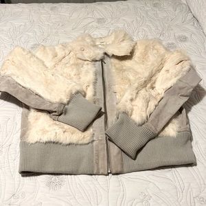 Real rabbit fur coat with suede accents women size Large